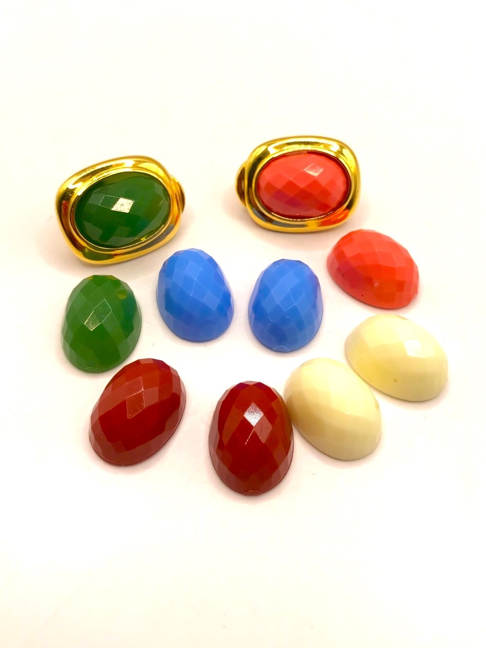 Joan Rivers Gold Clip-On Earrings with Multicolor Cabochon Inserts